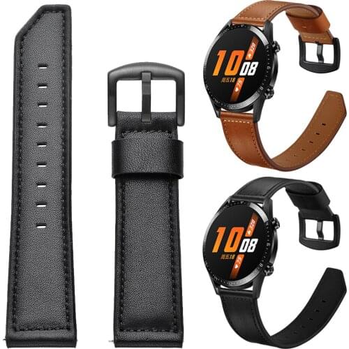 Black metal clasp Leather strap for HUAWEI WATCH GT 2 46mm 42mm Sport Active Classic Edition/HONOR Magic Watch 2 Band Watchband