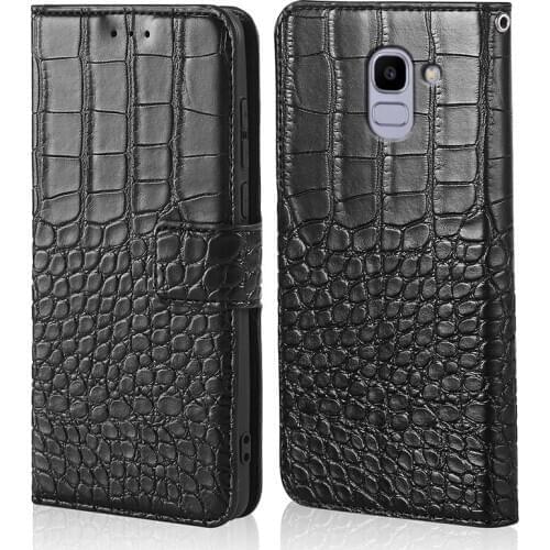 DOERXLON Retro Leather Soft Case for Samsung Galaxy J6 2018 J600 EU Version Crocodile grain Flip Wallet TPU Cover