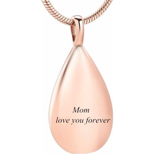 IJD9945 Rose Gold Carved Teardrop Stainless Steel Cremation Souvenir Pendant for Ashes Urn Keepsake Memorial Necklace Jewelry