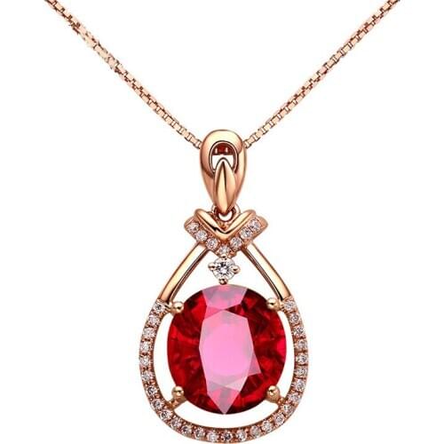 Exquisite Rose Gold Red Crystal Pendant Necklace Bridal Wedding Blue Gem White Gold Necklace Charm Clavicle Chain Jewelry