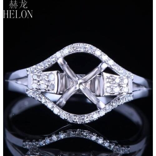 HELON Solid 10k White Gold Natural Diamond Trendy Fine Jewelry Semi mount Wedding Engagement Ring Setting Fit Round 5.5-6.5mm