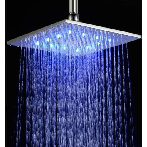 10 Inch 25X25 CM Ceiling Mounted Spray Polished Chrome Brass LED Square Rain Shower Head Square