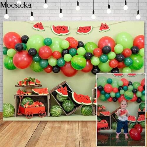 Summer Fruits Stand Photographic Studio Photo Backgrounds For Watermelon Balloon Decoration Kids Birthday Cake Smash Backdrops