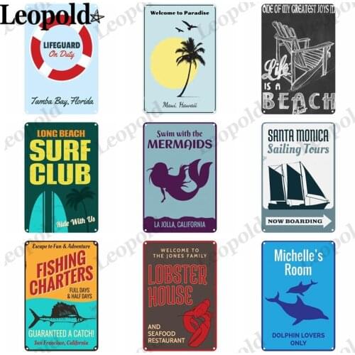 Metal Poster Beach Grandmother Plaque Sailboat Lifebuoy Metal Tin Plate Bar Cafe Wall Decoration Art Decoration 20X30Cm