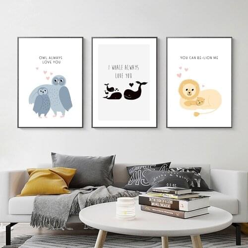 Cute Funny Animal Bee Lion Bird Wall Art Canvas Painting Nordic Posters and Prints Wall Pictures for Living Kids Home Decoration