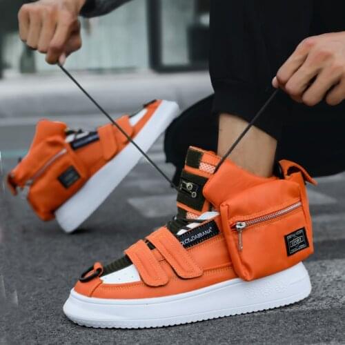 2021 New Summer Luxury Orange Shoes Men Fashion High Quality Zip Mens Sneaker Shoes Hip Hop High Top Casual Shoes chauss homme