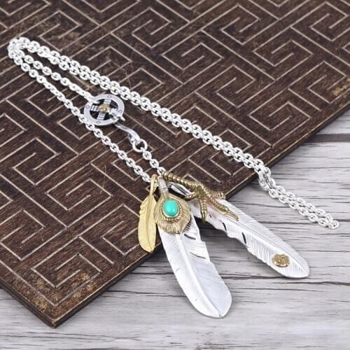 Takahashi Goros Feather Necklace Men And Women S925 Sterling Silver Personality Indian Style Retro Thai Silver Set Necklace