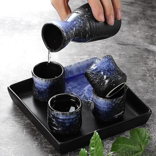 Japanese glaze ceramic sake set household white yellow wine cup strong wine pot separator drinking bottle tray set wineware