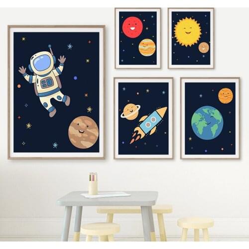 Galaxy Sun Earth Venus Rocket Astronaut Wall Art Canvas Painting Nordic Poster And Prints Wall Pictures Kids Kawaii Room Decor