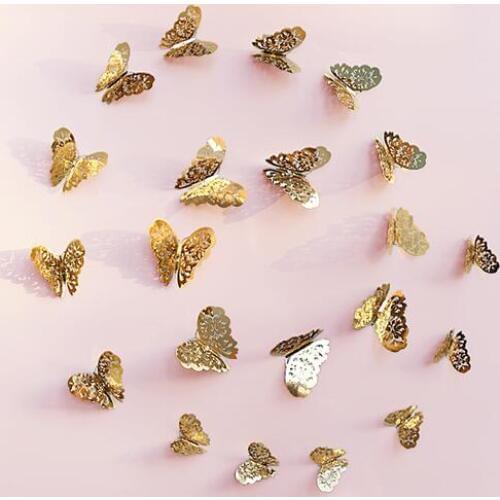 New 100sets 12pcs/set 3D PVC Wall Stickers Butterflies Hollow DIY Home Decor Poster Kids Rooms Wall Decoration Party Wedding