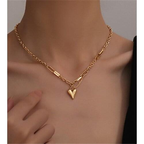 Titanium Steel Love Heart Chunky Necklace for Women Gold Color Clavicle Chain Fashion Female Choker Jewelry Charm Necklace New