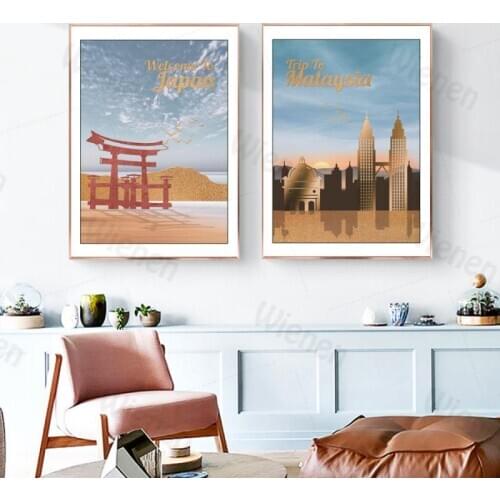 Landscape Poster Mural Country Japan & Malaysia & Thailand & UAE Travel Art Canvas Poster Print Home Wall Art Decor Paintings
