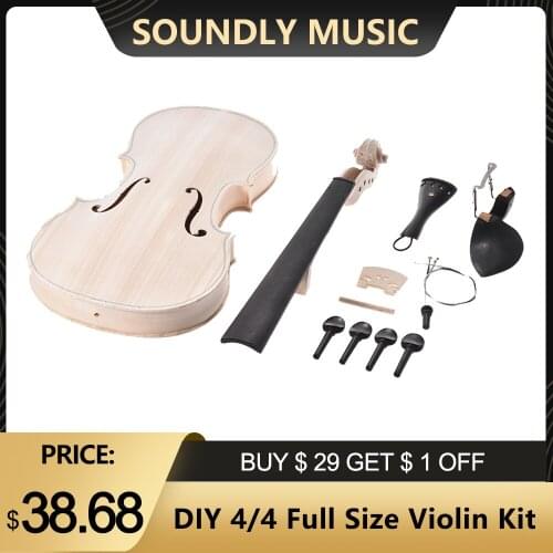 LARKviolin DIY4/4 Full Size Violin Kit Natural Solid Wood Acoustic Fiddle with Spruce Top Maple Back Neck Fingerboard Tailpiece