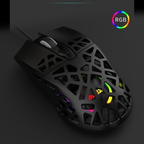 AJ339 USB Wired Mouse RGB Backlight Hollow Game Mouse 6 Gears 6200 DPI Adjustable Symmetrical Ergonomic Computer Mice for PC