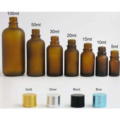 20 x Portable Empty Frosted Amber Essential Oil Bottle with Orifice Reducer & black gold silver Cap 5ml 10ml 15ml 20ml 1oz 50ml