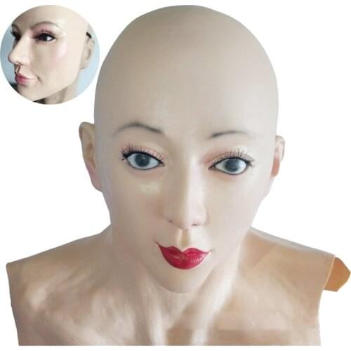 Realistic Female Latex Headgear Cosplay Halloween Beauty Headgear Funny Mask With Eyelashes For Crossdresser Drag Queen