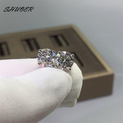 Classic 4 Claw 18K White Gold Brilliant Cut 1 Carat Pass Diamond Tester Round D Color Moissanite Stud Earrings Women Jewelry