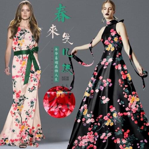 PRINTED SILK STRETCH SATIN 118cm width 19momme 100% Silk Fabric Tissu For Sewing Material Flower Pattern
