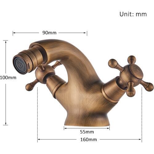 Vidric Antique Brass Bidet Shower Basin Faucet Dual Cross Handles Hot Cold Water Mixer Tap Lead-free Spout Toilet Water Tap