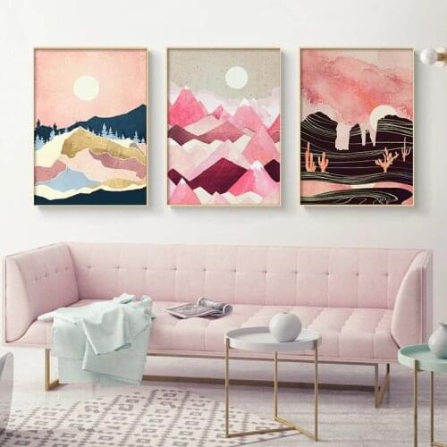 Japanese Cherry Blossom Tones Landscape Sunrise Mountain Canvas Painting Posters and Prints Wall Art Pictures Home Decor Cuadros