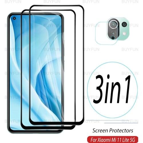 3in1 For Xiaomi Mi 11 Lite 6.55 inch Front Tempered Safety glass for xiaomi xaomi xiami mi 11 lite 4g 5g Camera Screen Protector