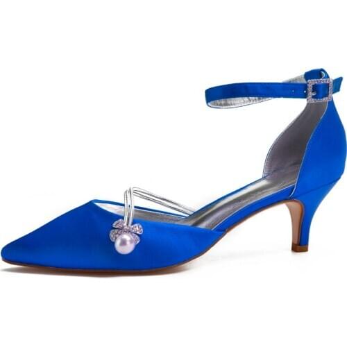 Creativesugar Pointed toe lady satin evening dress shoes pear pendant crystal bridal wedding party prom ball pumps ankle strap