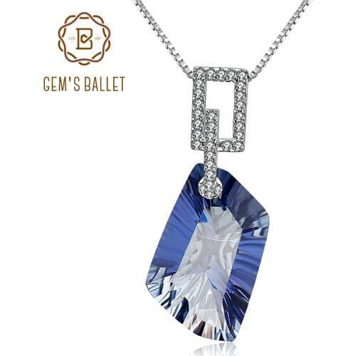 GEMS BALLET 21.20Ct Natural Iolite Blue Mystic Quartz Gemstone Pendant Necklace 925 Sterling Silver Fine Jewelry for Women