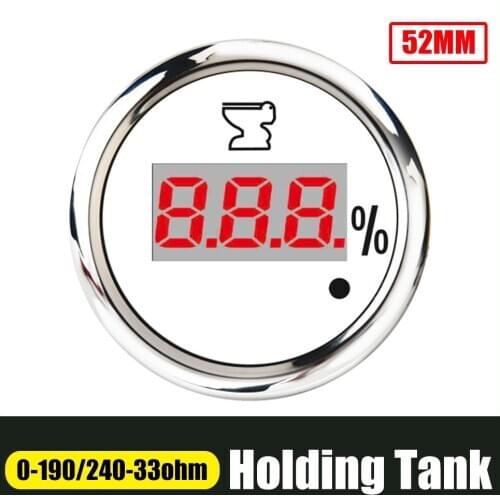 2''52mm Car Boat Marine Sewage Level Gauge 0-190 ohm / 240-33 ohm Red Backlight Holding Tank Level Meter with alarm