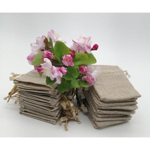 20pcs Silk Ribbon Cotton Gift Bag Linen Sack Jute Bags Drawstring Bag Muslin Webbing Candy Gift Packaging Bags DIY Storage Pouch