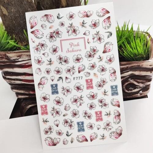 3D Nail Stickers Pink Letter Flower Petal Stickers for Nails Self-Adhesive Design Sticker for Manicure Decal Nail Art Decoration