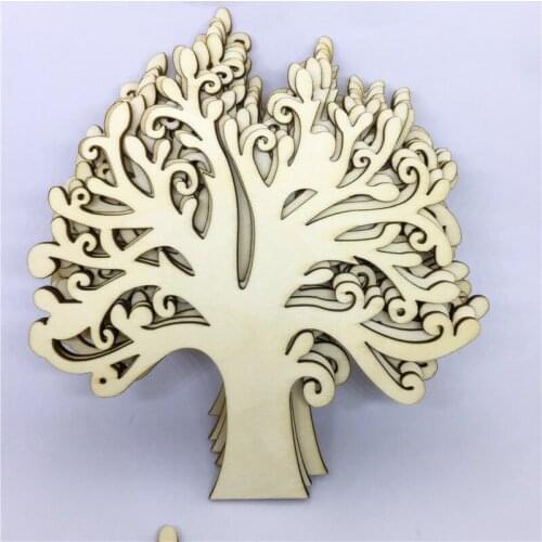 5pcs Blank Natural Wooden Family Tree Shapes Crafts Embellishments For Cardmaking Scrapbooking 12.5x12.5cm