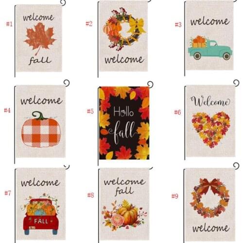60pcs Welcome Pumpkin Printings Garden Flags 47*32cm Autumn Maple Leaf Linen Hanging outdoor Banner Home Party Decorations SN