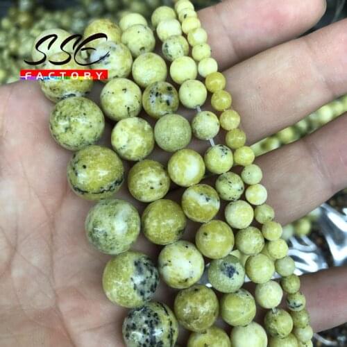 Natural Stone Beads Yellow Turquoises Round Loose Beads For Jewelry Making DIY Womens Bracelet Accessories 4 6 8 10 12mm 15"