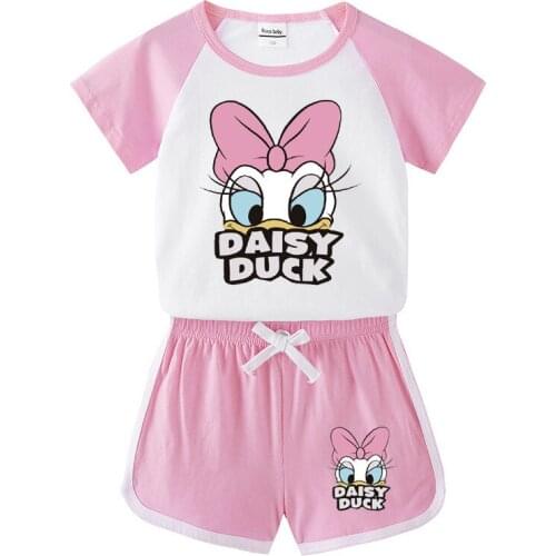 Childrens Cartoon Sets Donald Duck Summer Girl Baby Short-sleeved T-shirt Shorts Casual Toddler Holiday Clothing Two-piece Set