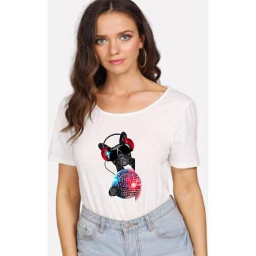 DJ French Bulldog Ironing on Heat Transfer A-level Washable Patches Stickers for Clothes DIY Appliques Wholesale Animal Patches