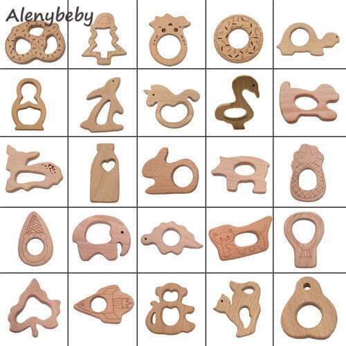 1pcs Baby Wooden Teethers Rodent Cartoon Animals Beech Wood Teething BPA Free Newborn Tooth Sensory Care Shower Gift Products