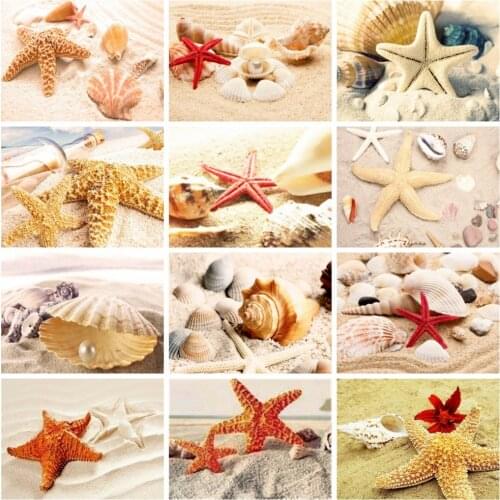 Huacan Diamond Art Painting Shell Beach Scenery Full Square/round Embroidery Mosaic Conch Landscape Home Decor