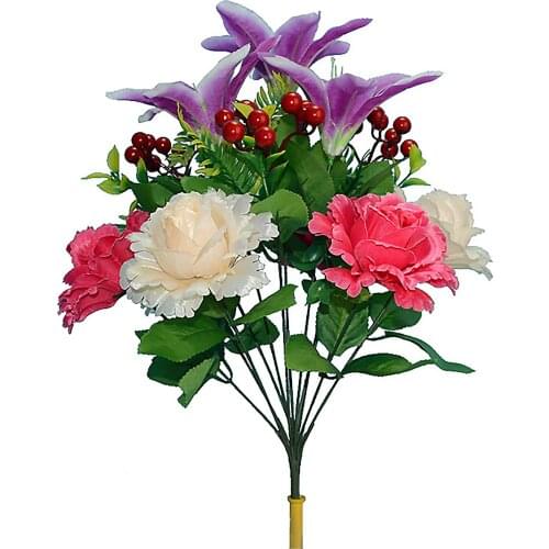 Artificial Rose Lily Flower Simulation Plant Bouquet Creative High Quality Home Decoration Nordic Flowers For Cemetery