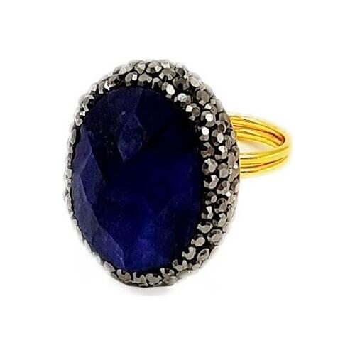 Natural Stone Labradorite Ring Adjustable Blue