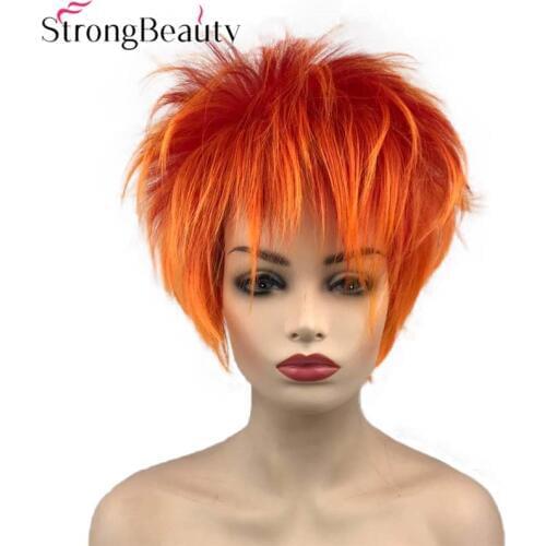 Strong Beauty Short Synthetic Wigs Orange Red Wig Men Womens Fluffy Straight Cosplay Party Wigs Heat Ok