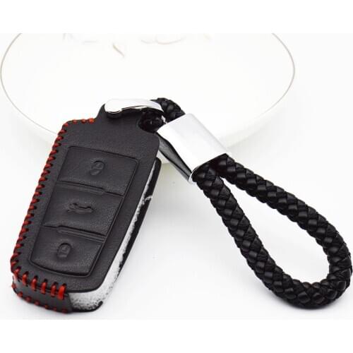 Leather Car Key Cover with Key Holder For Volkswagen CC Passat B5 B6 3C B7 B8 Golf 4 7 Polo T5 Tiguan 6 Scirocco Magotan R36 B7L