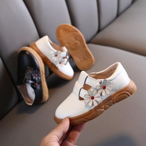 Kids Flowers Sneakers Boys Shoes Girls PU Leather Shoes White Black School Shoes Fashion Children Spring Autumn Casual Flats