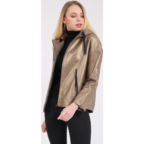 Genuine Leather Womens Hooded Oversize Jacket