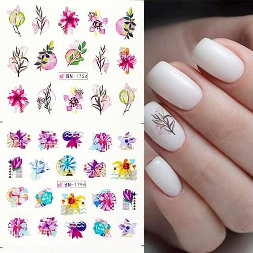 12pcs Summer Flower Leaves Nail Stickers Water Decals Transfer Slider Tree Green Nails Inscriptions Nail Art Decoration Tips