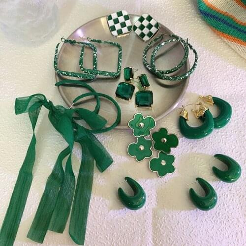 2021 New Classic Bowknot Geometric Tassel Flower Earrings Green Temperament Drop Earrings