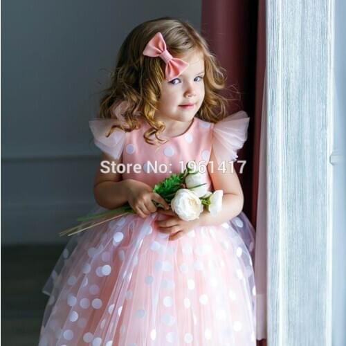 New Arrival 2019 Princess Summer Girl Dress Classic Pink Polka Dots Children Dancing Dresses For Girls vestido infantil AG0132