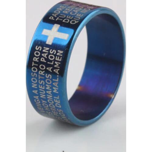 Blue Bible cross rings 316L Stainless Steel finger ring men jewelry wholesale
