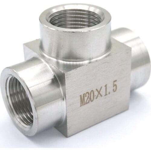 Equal M20x1.5mm Female Thread Tee 3 Way 304 Stainless Steel Pipe Fitting Connector Max Pressure 2.5 Mpa