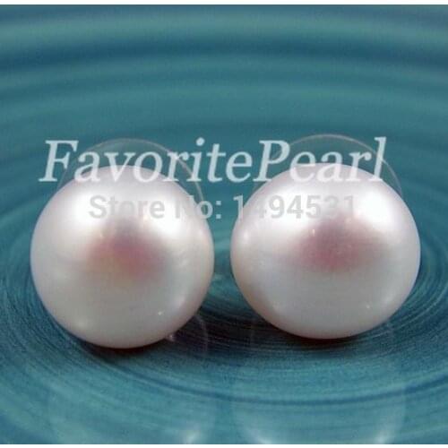Wholesale Pearl Earrings - AAA 12.5-13MM White Color Natural Freshwater Pearl Stud Earrings Set - Free Shipping