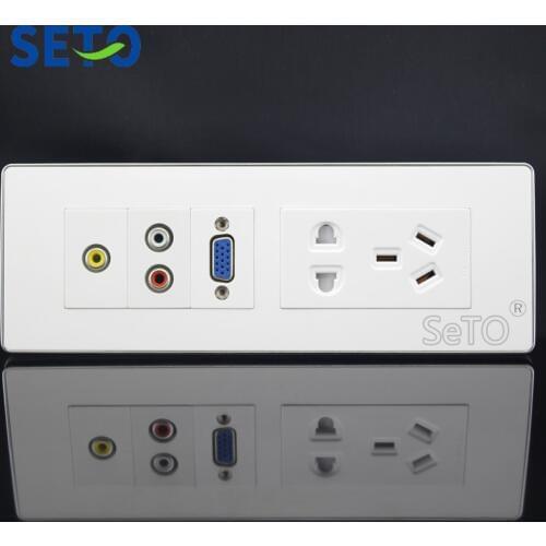 SeTo 118 Type Five Hole Power Socket + Yellow + Red & White Audio + VGA Outlet Wall Plate Keystone Faceplate